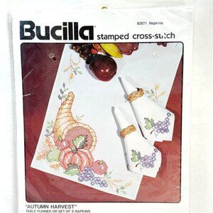 Bucilla Autumn Harvest Stamped Cross-Stitch Kit/Set Of 8 Napkins